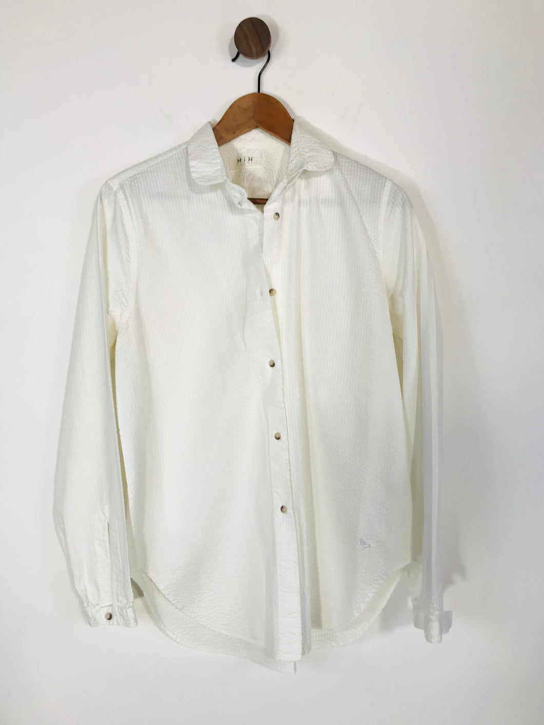 MiH Women's Seersucker Loose Fit Button-Up Shirt | M UK10-12 | White