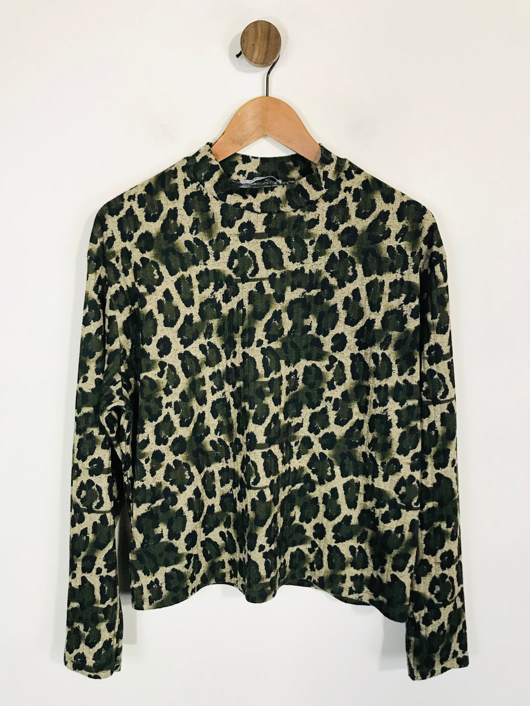 Zara Women's Leopard Print High Neck T-Shirt | L UK14 | Multicoloured