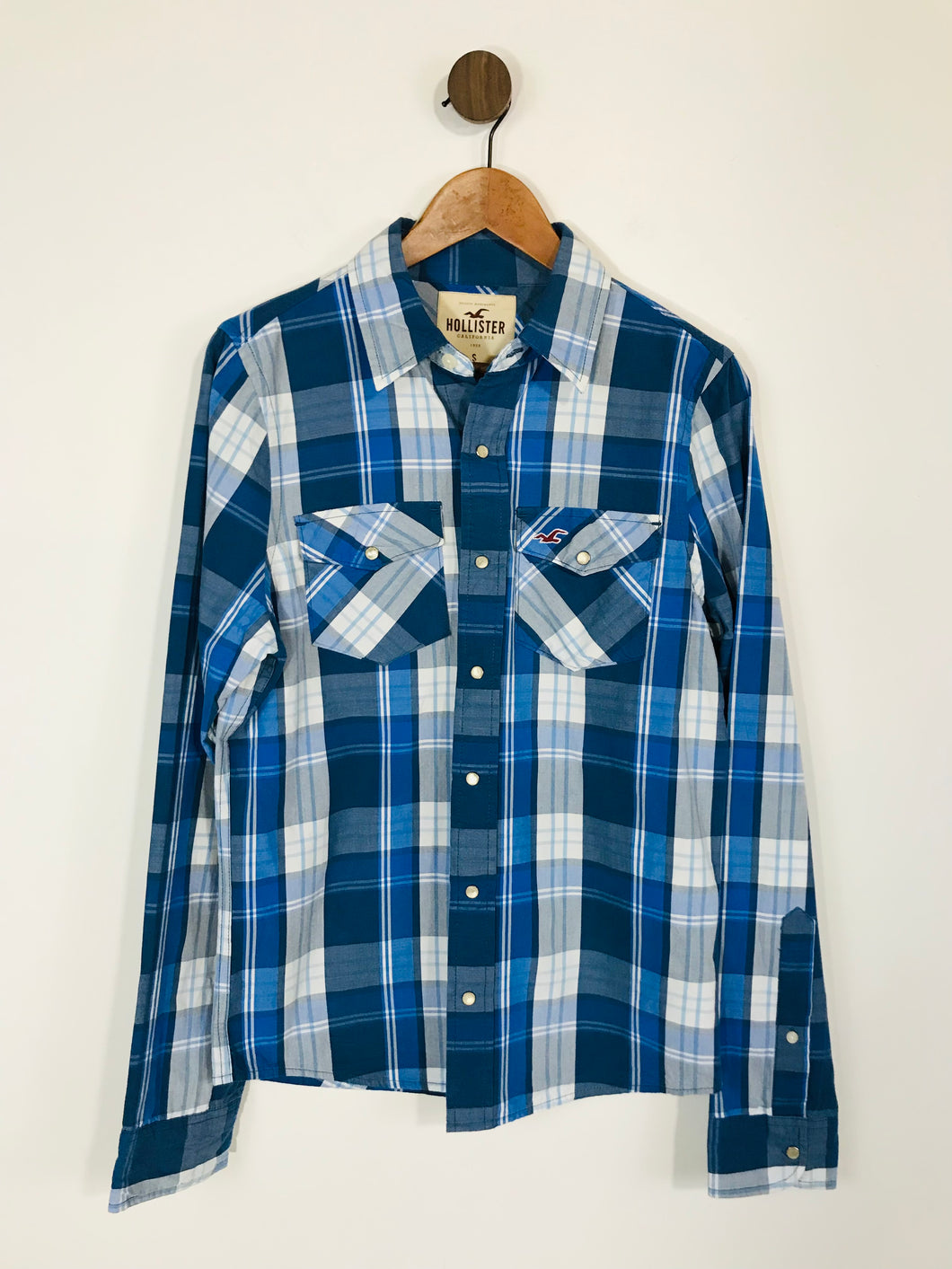 Hollister Men's Cotton Check Button-Up Shirt | S | Blue