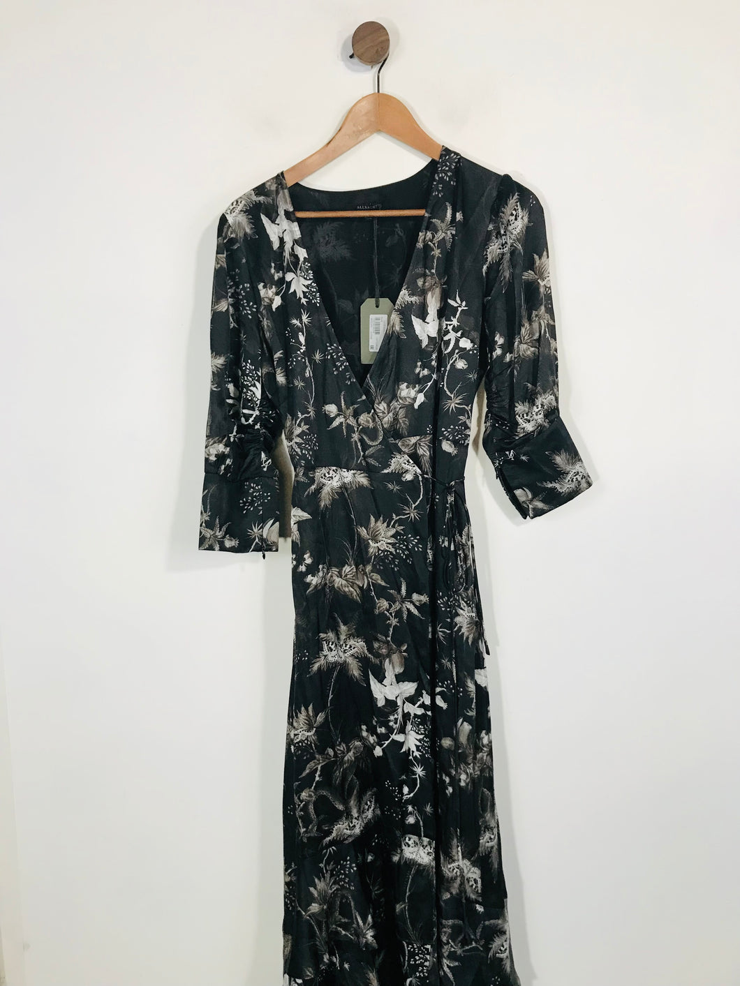 All Saints Women's Silk Floral Wrap Dress NWT | M UK10-12 | Black