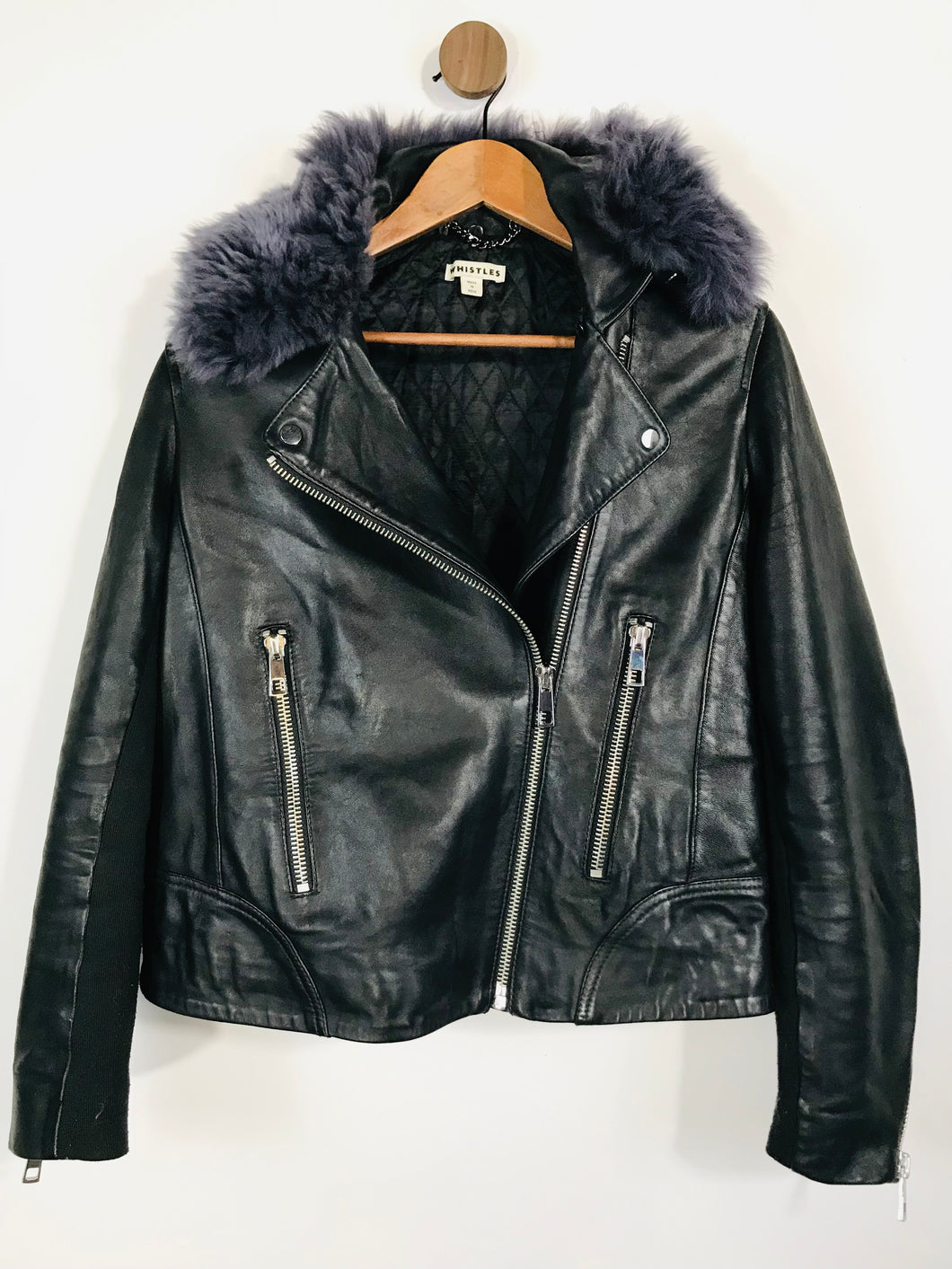 Whistles Women's Leather Fur Biker Jacket | UK14 | Black