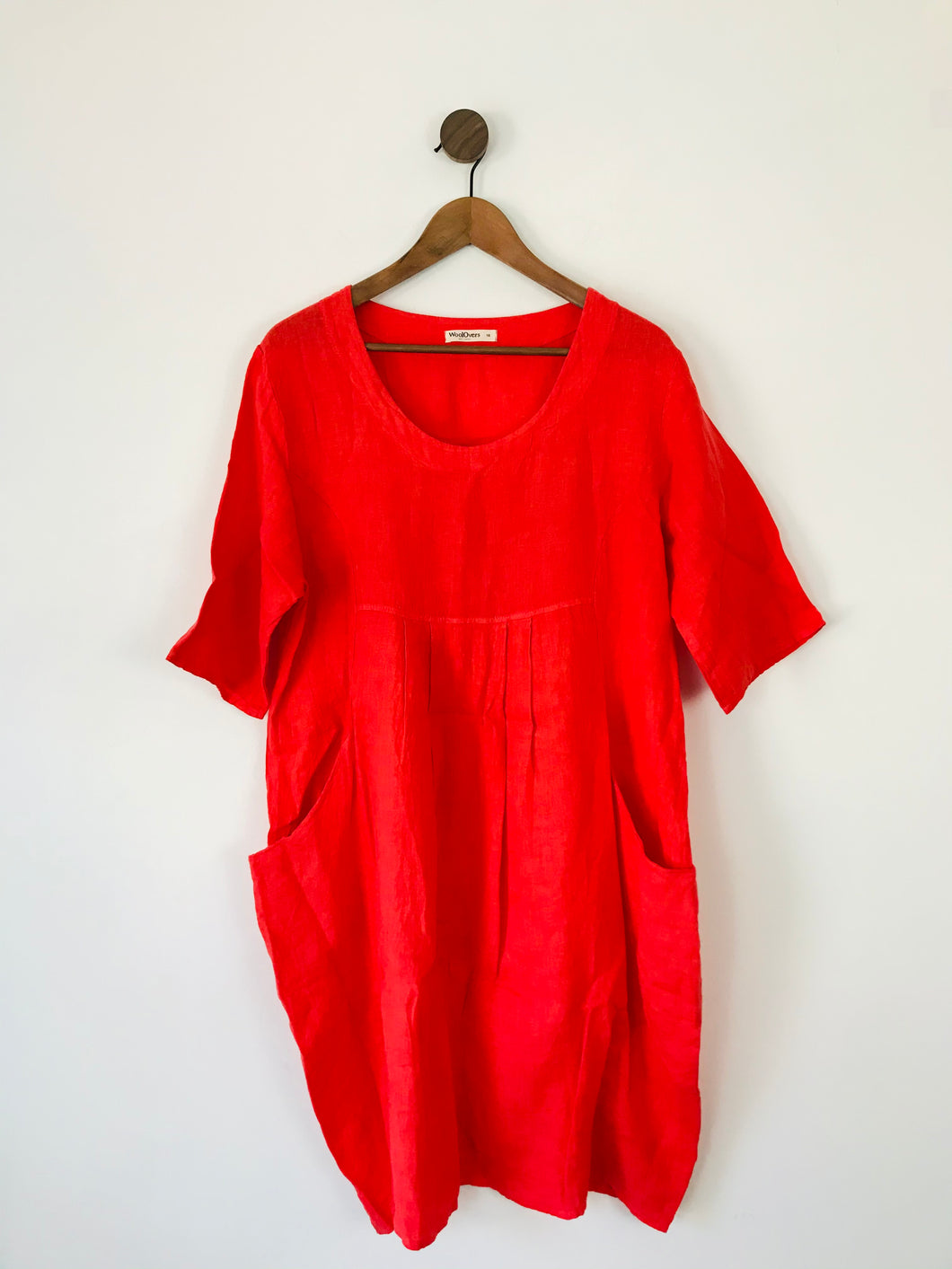 WoolOvers Women’s Linen Pleated Midi Tunic Dress | UK16 | Red Orange