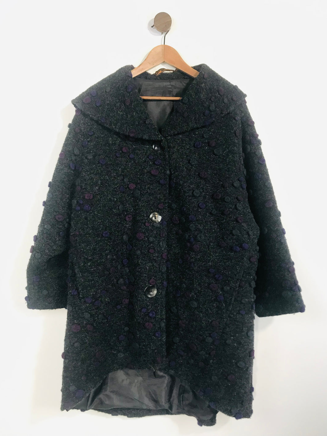 Heteroclite Women's Wool Polka Dot Overcoat Coat | L UK14 | Grey