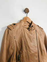 Load image into Gallery viewer, Mint Velvet Women&#39;s Leather Zip Biker Jacket | UK12 | Brown Beige

