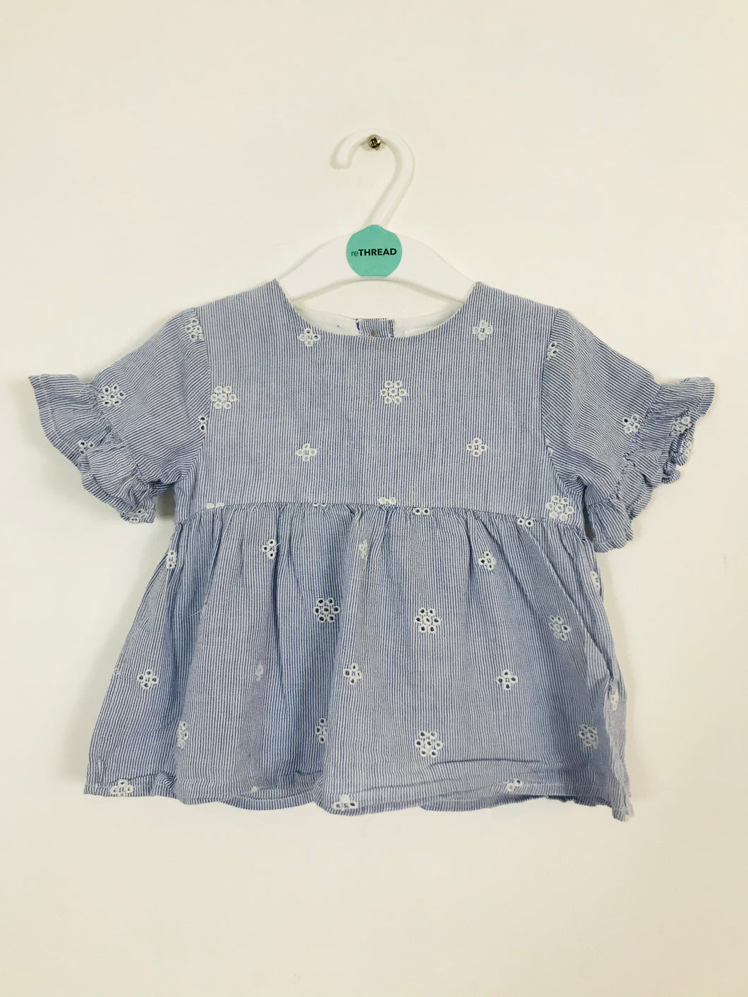 Zara Kid’s Floral Pinstripe Blouse | 18-24 Months | Blue