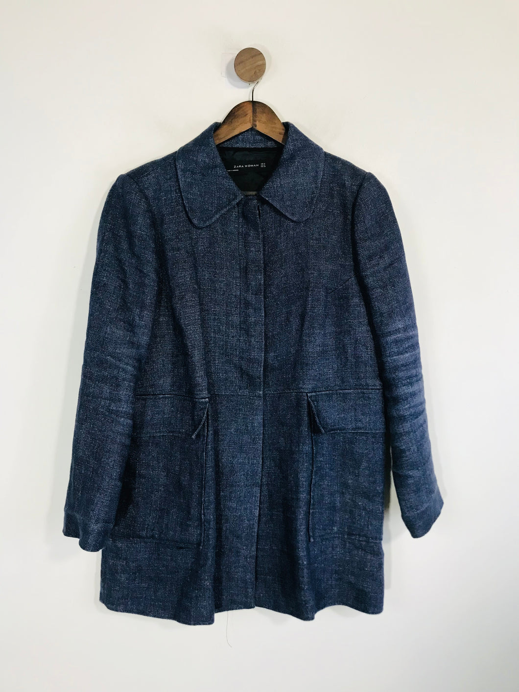 Zara Women's Linen Overcoat Coat | M UK10-12 | Blue