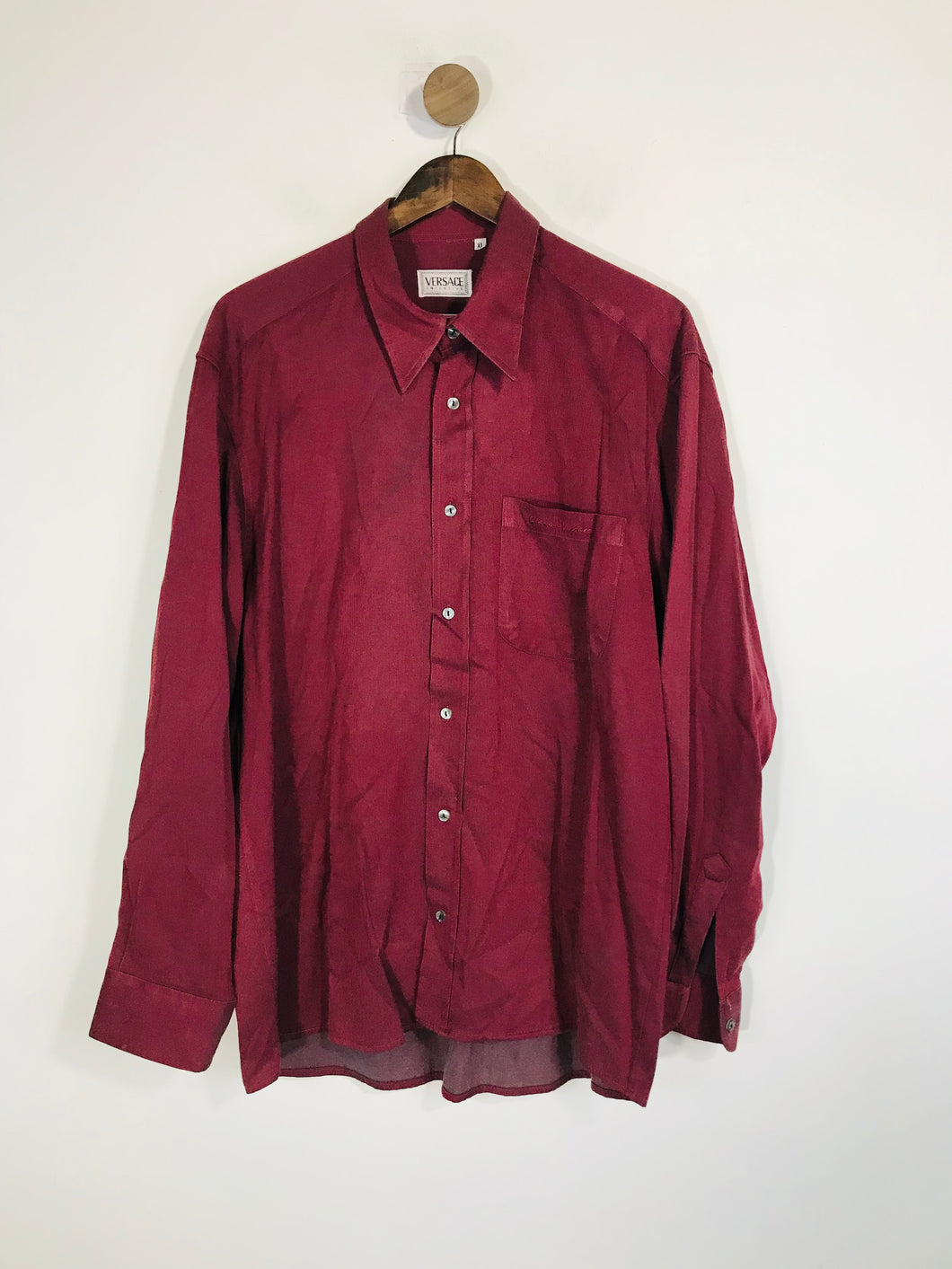 Versace Men's Metallic Button-Up Shirt | XL | Red