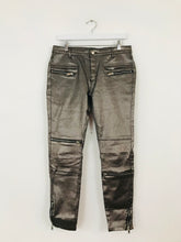 Load image into Gallery viewer, Zara Women’s Metallic Shiny Glitter Skinny Jeans | 40 UK12 | Silver Grey
