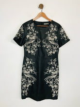 Load image into Gallery viewer, Oasis Women&#39;s Floral Embroidered Leather Look Shift Dress | UK14 | Black
