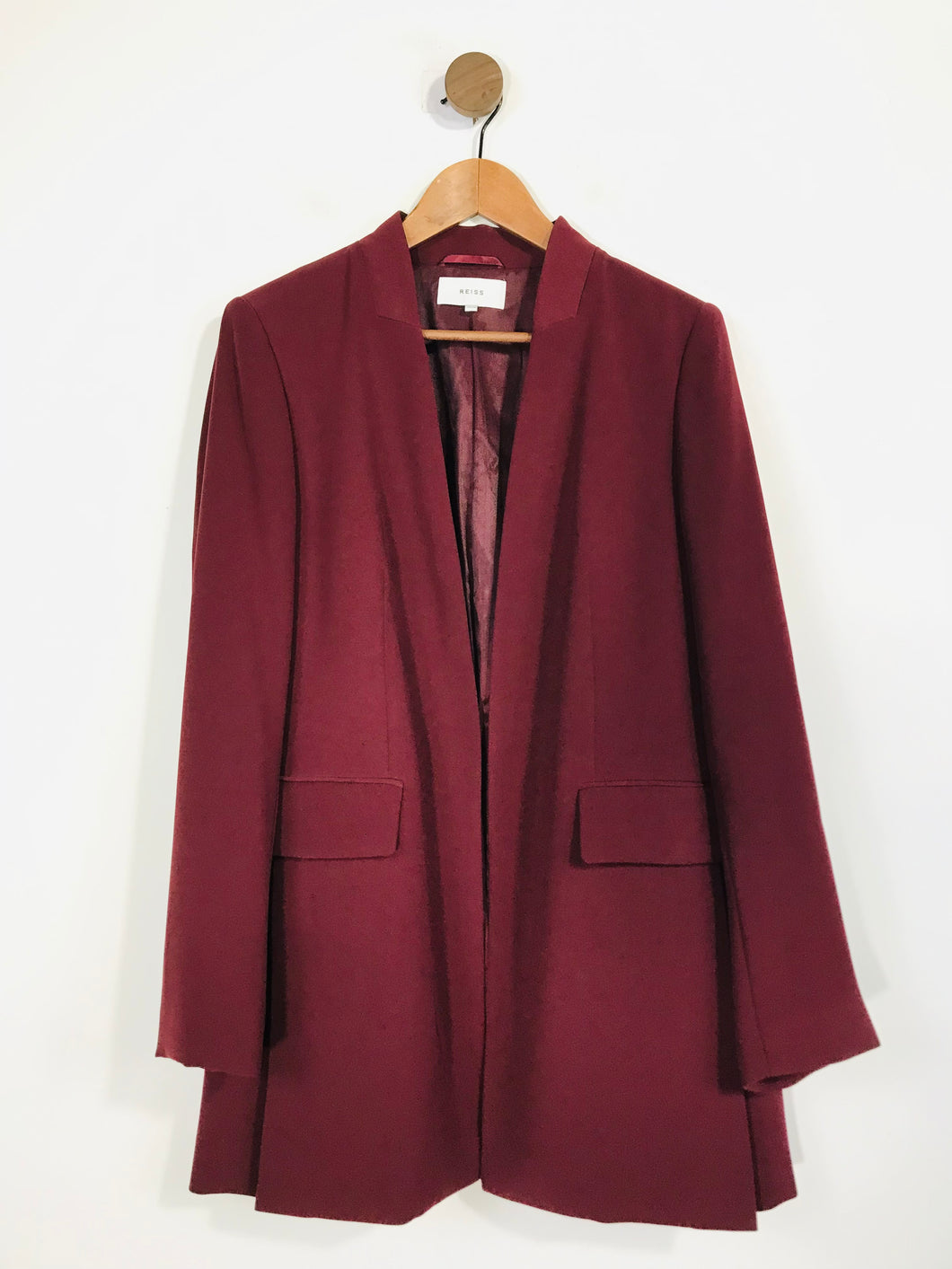 Reiss Women's Collarless Long Blazer Jacket | UK14 | Red