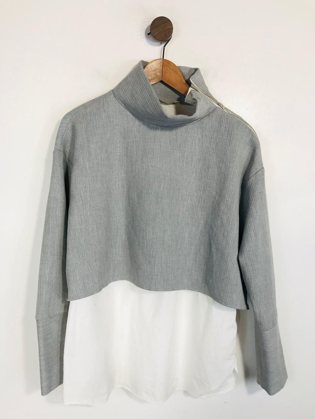 Zara Women's High Neck Knit Blouse | L UK14 | Grey