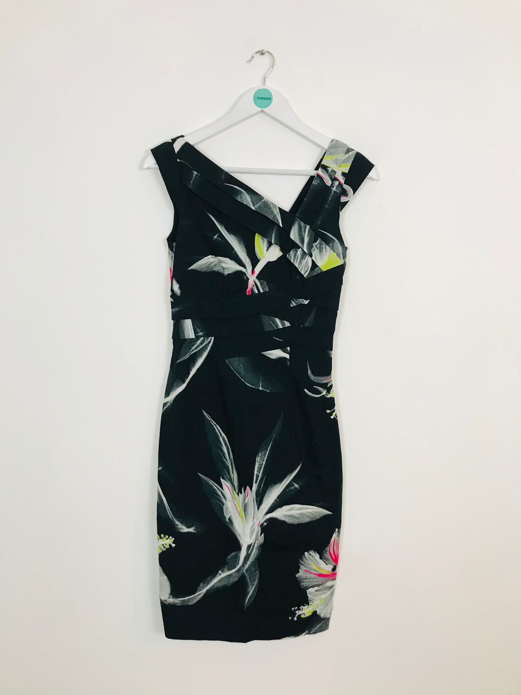 Karen Millen Women’s Floral Print Fitted Midi Dress | UK8 | Black