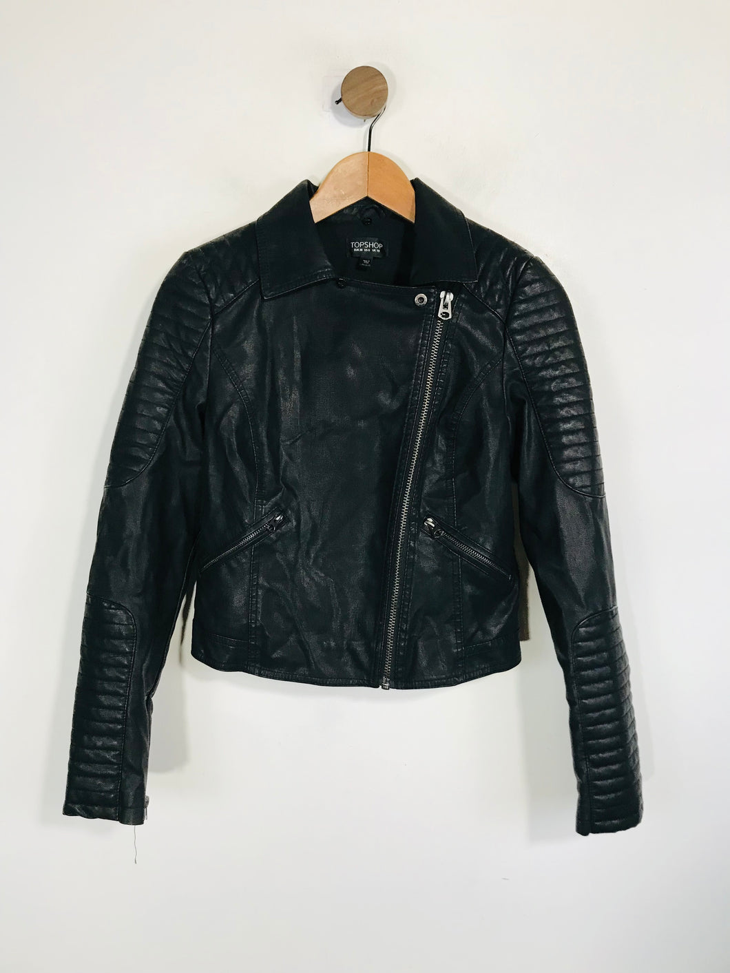 Topshop Women's Faux Leather Biker Jacket | UK10 | Black