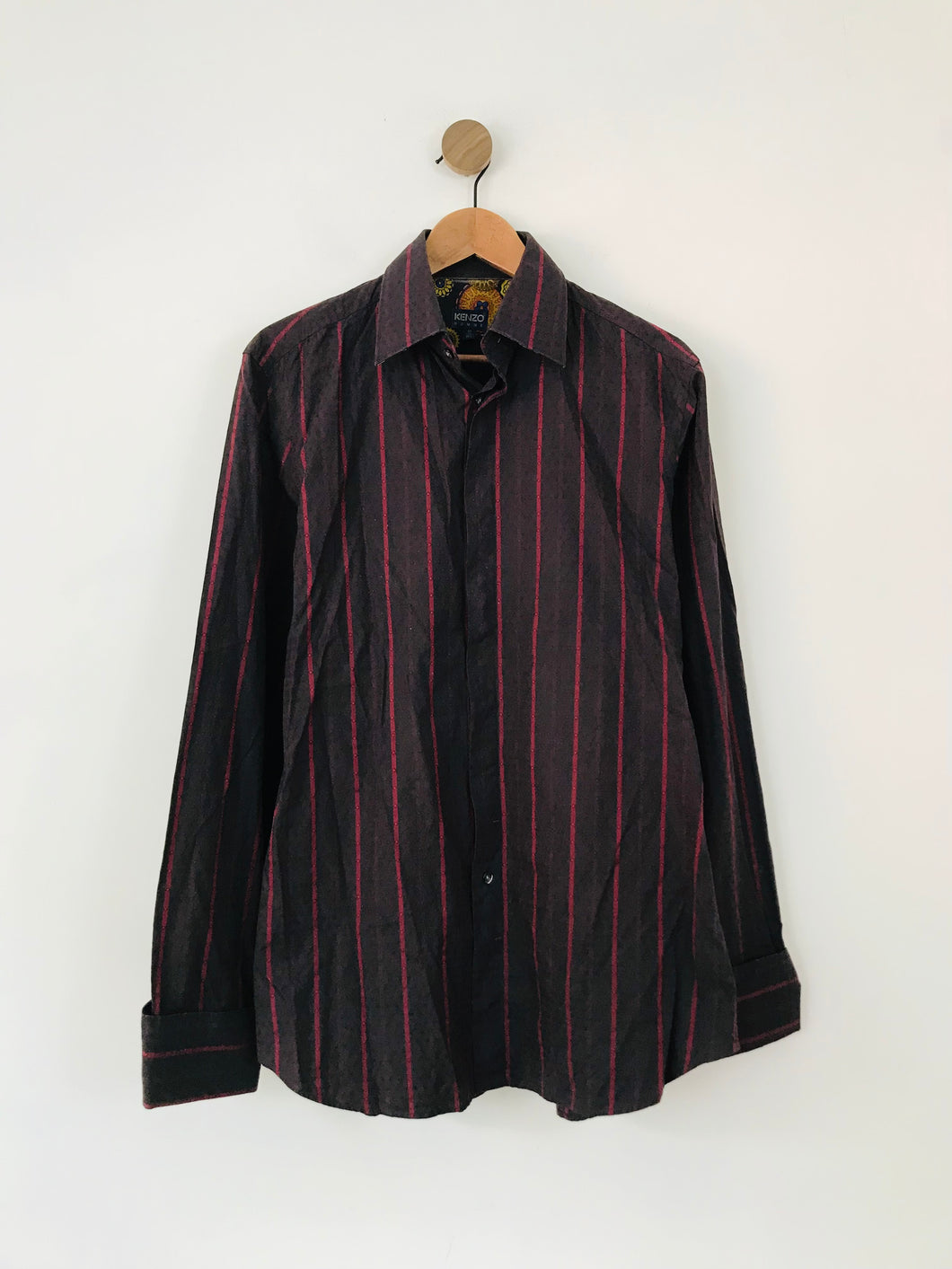 Kenzo Men's Striped Textured Button-Up Shirt | 16.5 42 | Brown