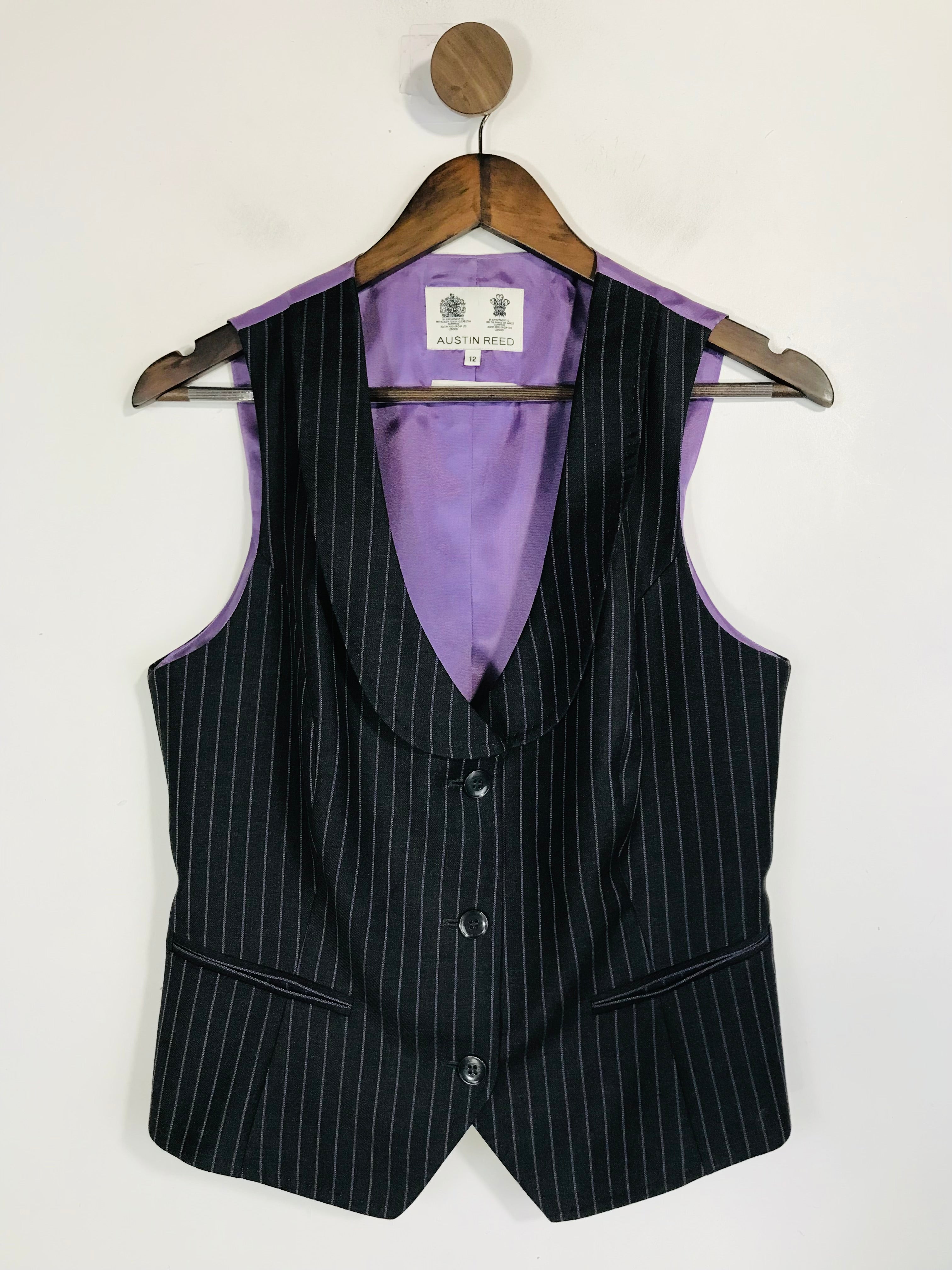 Austin Reed Women's Wool Striped Waistcoat Jacket UK12 Purple