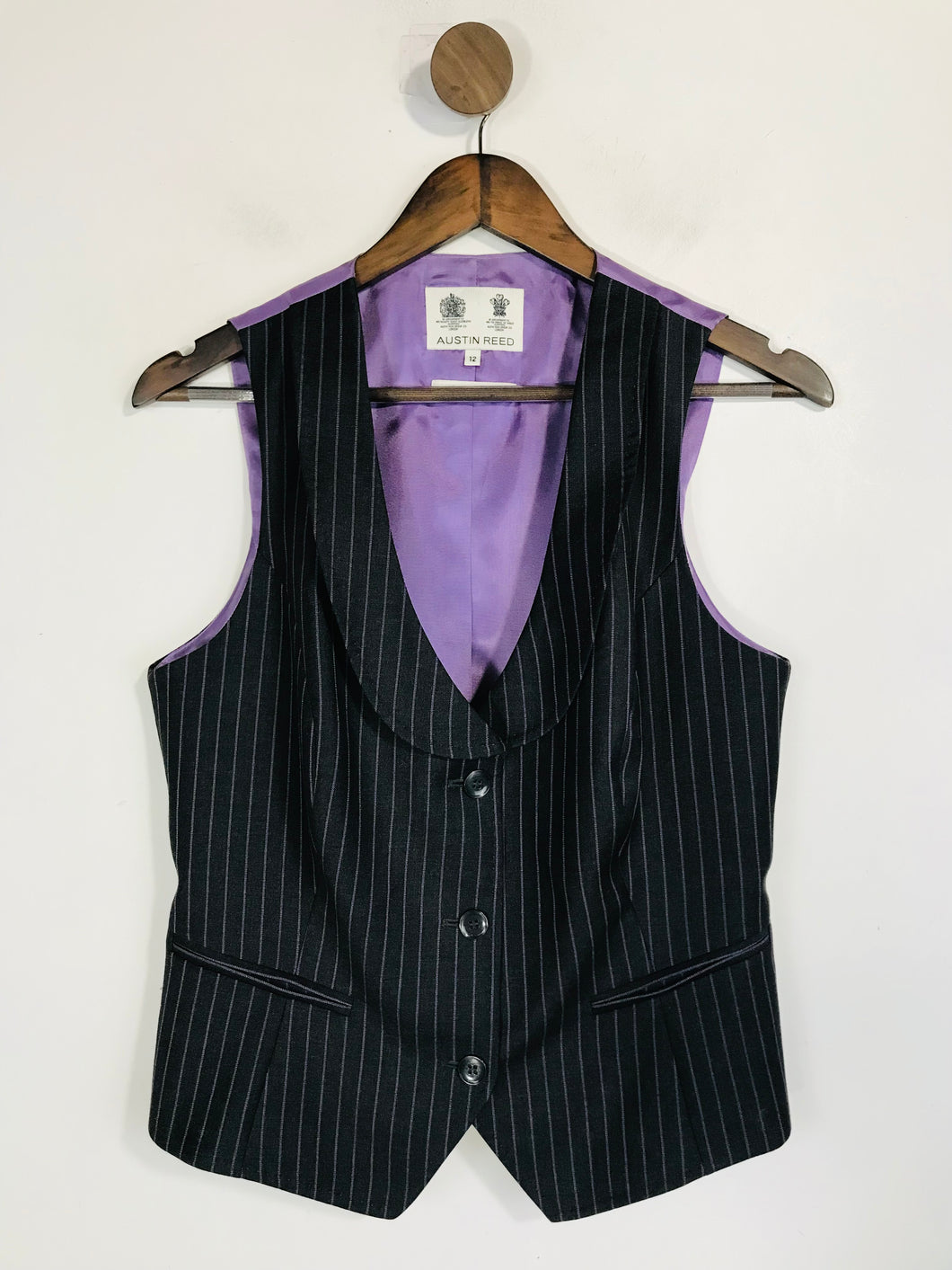 Austin Reed Women's Wool Striped Waistcoat Jacket | UK12 | Purple