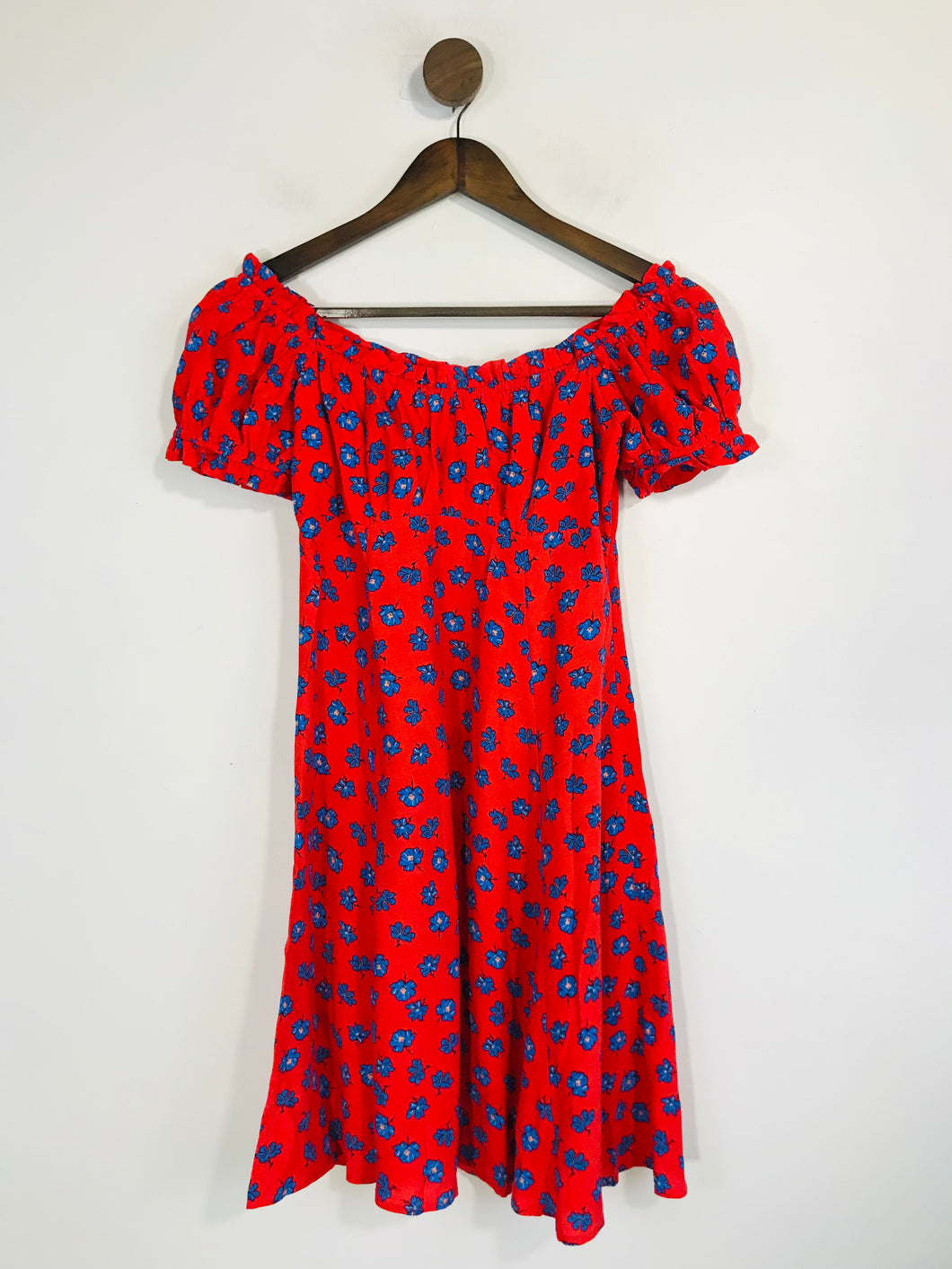 Urban Outfitters dot&x Women's Floral Ruched A-Line Dress | UK10 | Red