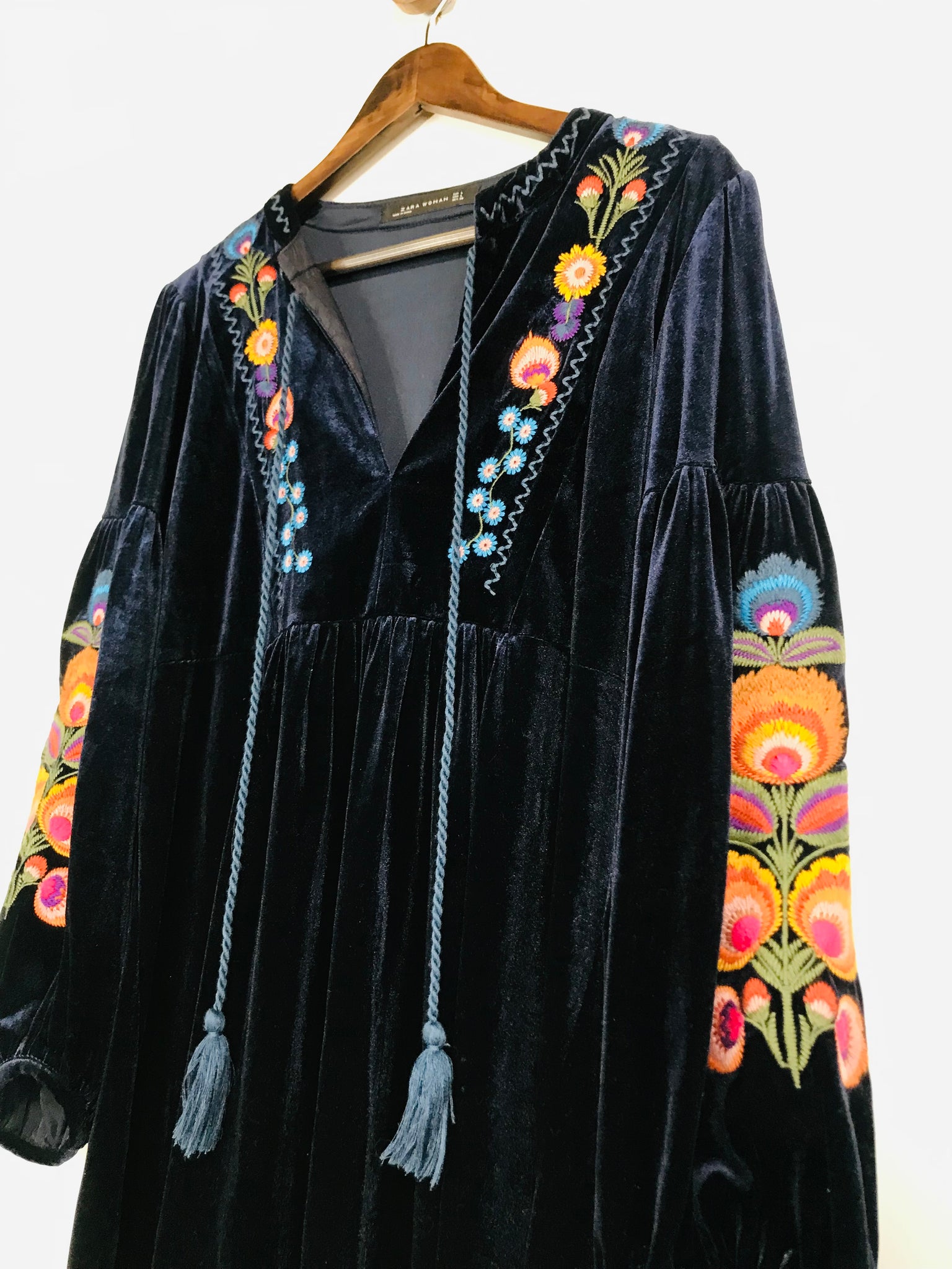 Zara Women's Velvet Floral Mini Dress | L UK14 | Blue ReThread Zara Women's Velvet Floral Mini Dress | L UK14 | Blue ReThread