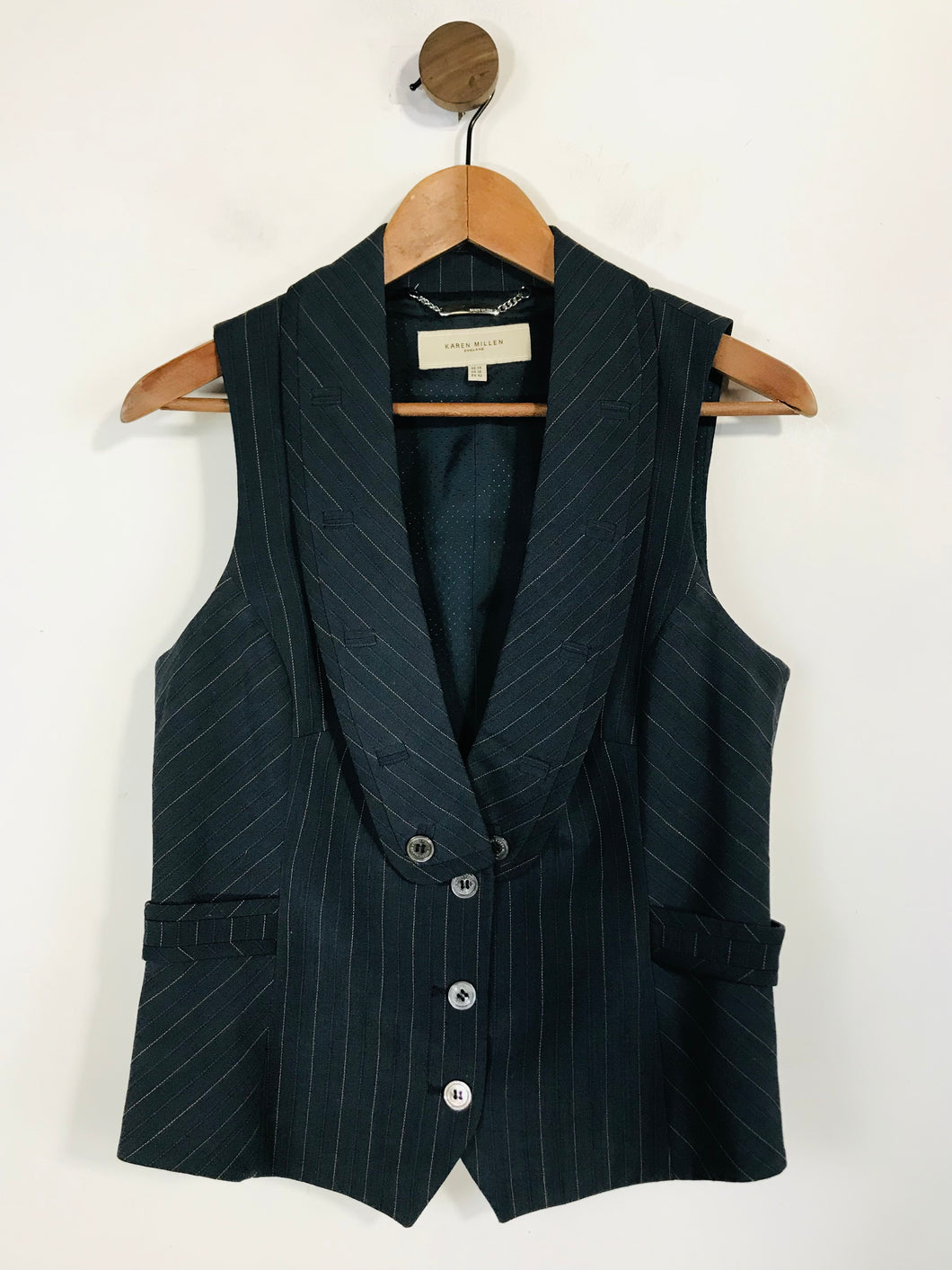 Karen Millen Women's Striped Waistcoat Jacket | UK14 | Blue