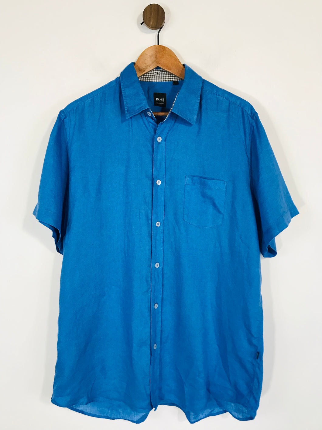 Boss Hugo Boss Men's Linen Button-Up Shirt | L | Blue