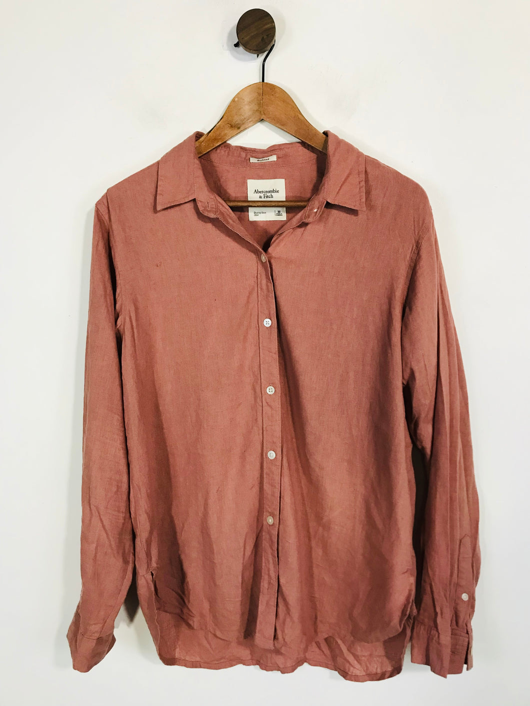 Abercrombie & Fitch Women's Linen Button-Up Shirt | M UK10-12 | Pink