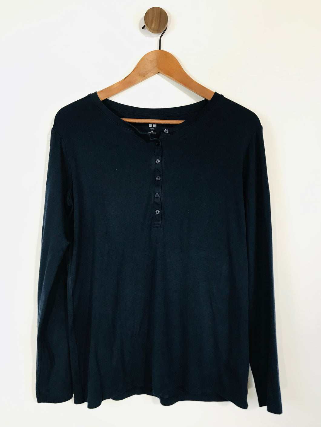Uniqlo Women's Long Sleeve Henley T-Shirt | XL UK16 | Blue