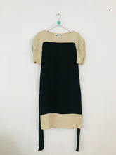Load image into Gallery viewer, Jaeger Women’s Silk A-Line Ruched Sleeve Dress | UK10 | Black and Tan

