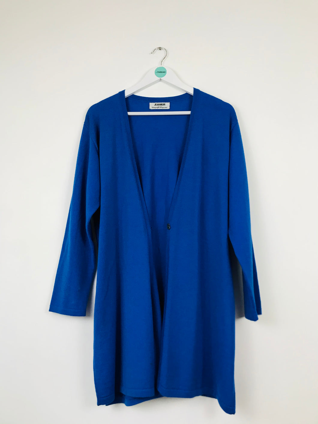 Jean Muir Womens Long Wool Cardigan | M | Blue