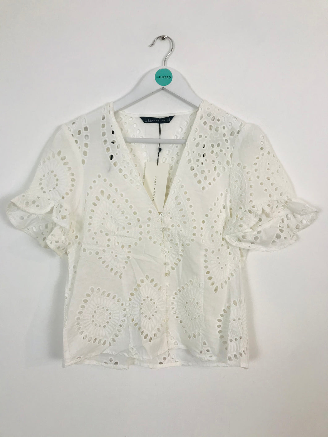 Zara Women’s Lace Short Sleeve Blouse NWT | M UK10-12 | White