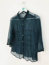 Load image into Gallery viewer, FARHI Women’s Sheer Polka Dot Blouse Shirt | UK10 | Navy Blue
