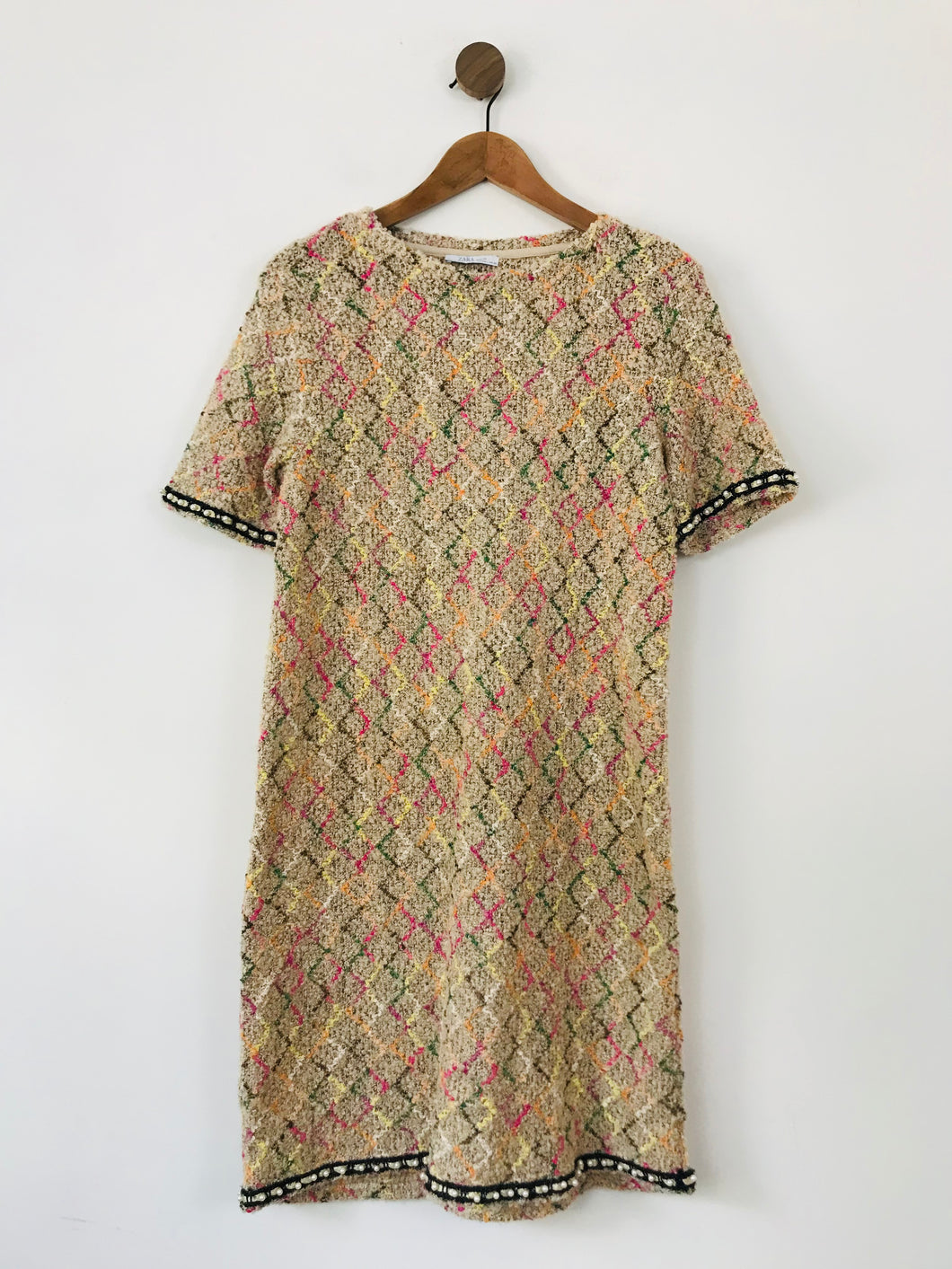Zara Women's Knit Textured Shift Dress | L UK14 | Beige
