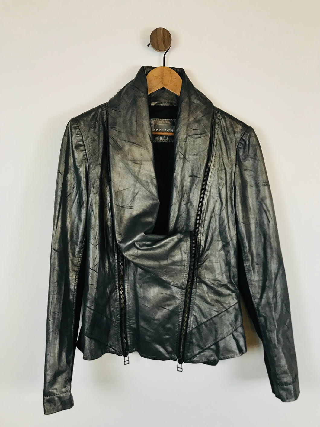 Preach Women's Leather Biker Jacket | L UK14 | Grey