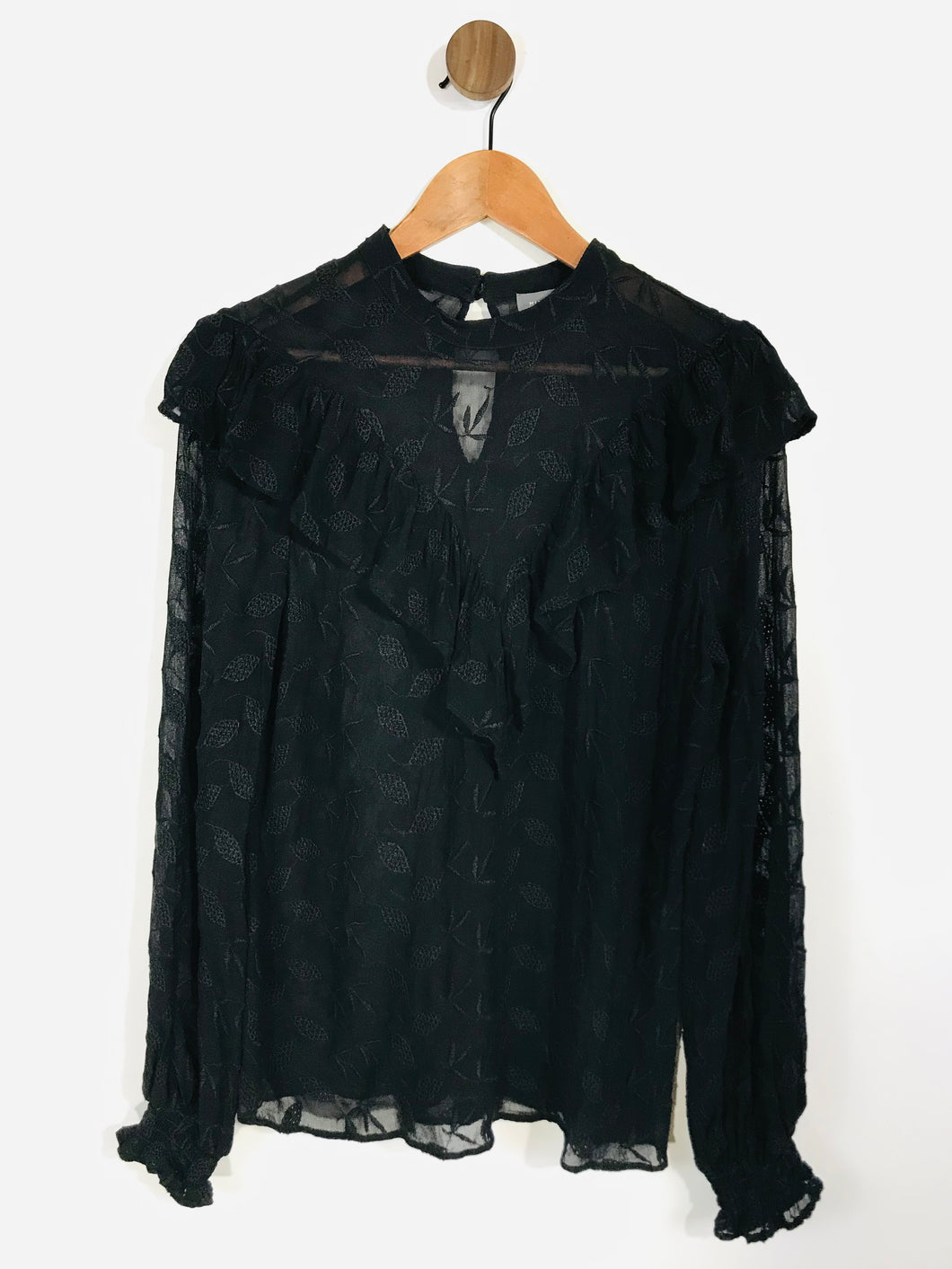 Mint Velvet Women's Embroidered Ruffle Blouse | UK10 | Black