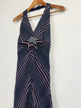 Load image into Gallery viewer, Karen Millen Women&#39;s Striped Silk Halter Neck Midi Dress | UK10 | Purple
