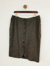 Load image into Gallery viewer, Jaeger Women’s Wool Button Up Skirt | UK14 | Brown
