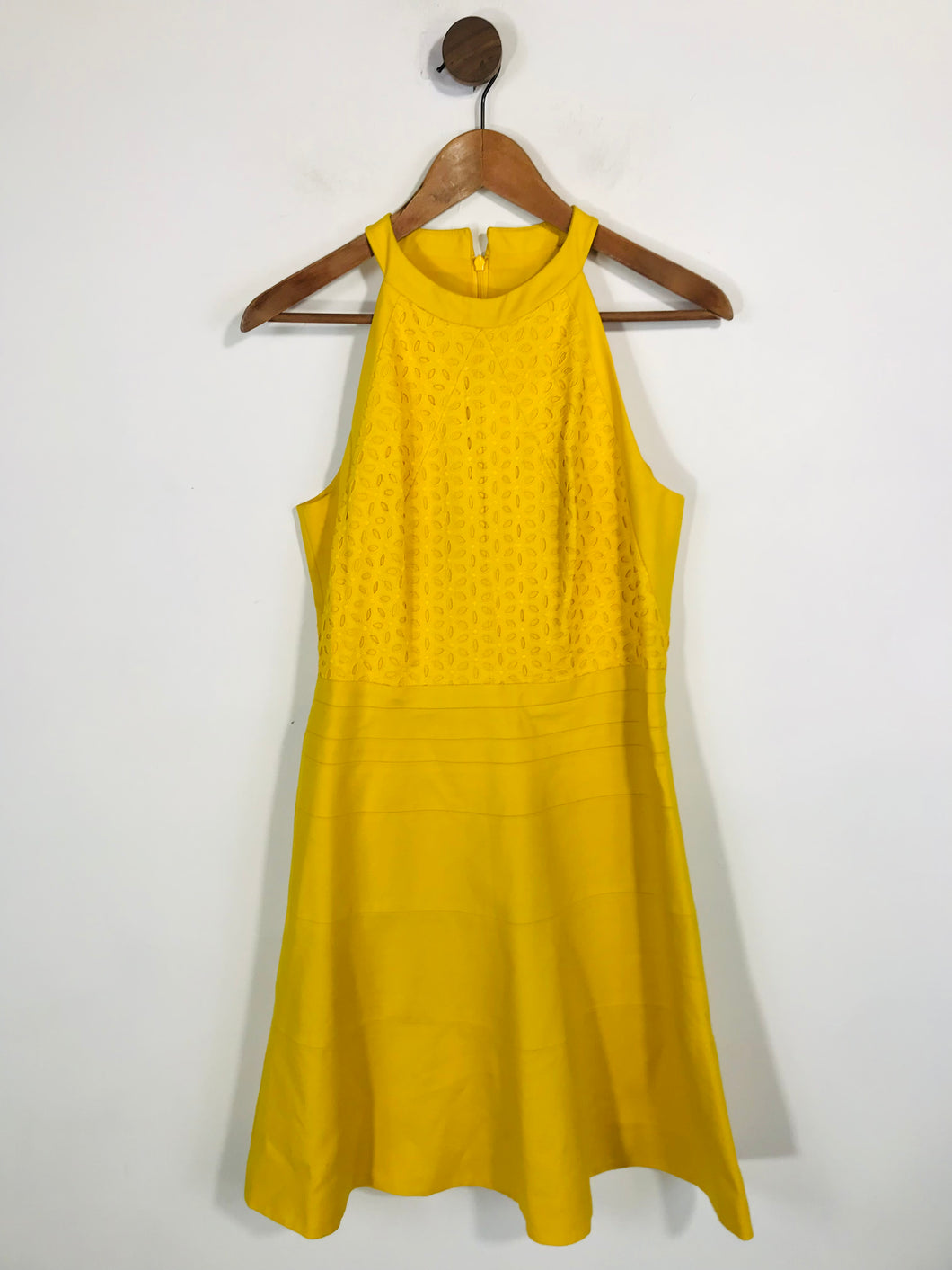 Karen Millen Women's Cotton Embroidered Midi Dress | UK12 | Yellow
