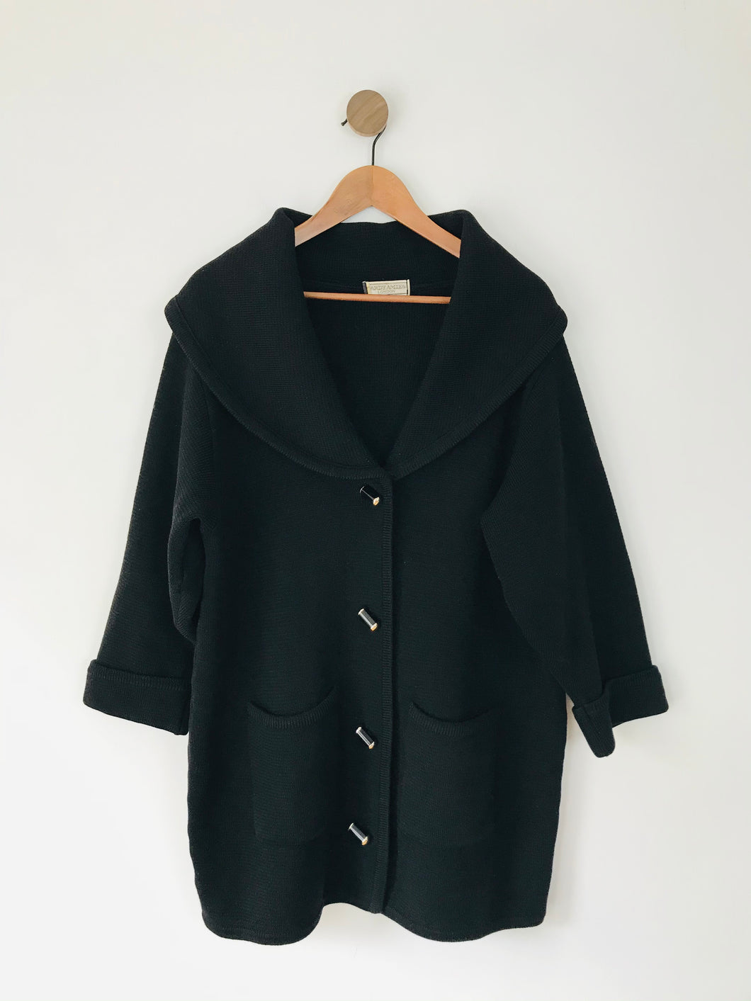 Hardy Amies Women’s Vintage Knit Jacket Overcoat | One Size | Black