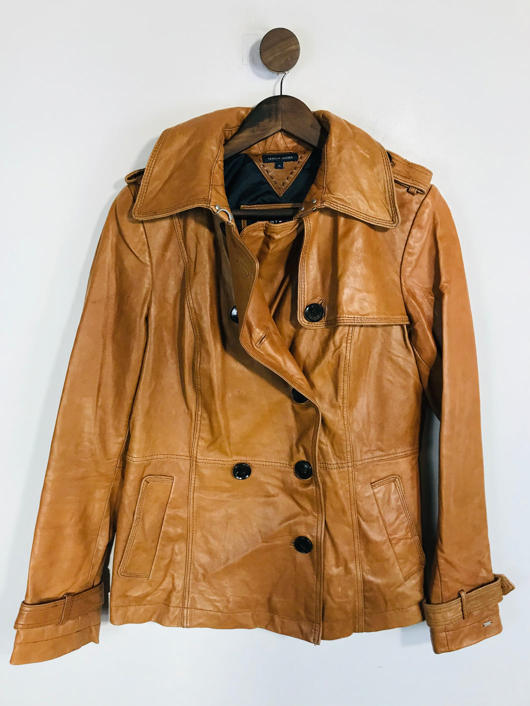Tommy Hilfiger Women's Leather Jacket Overcoat | M UK10-12 | Brown