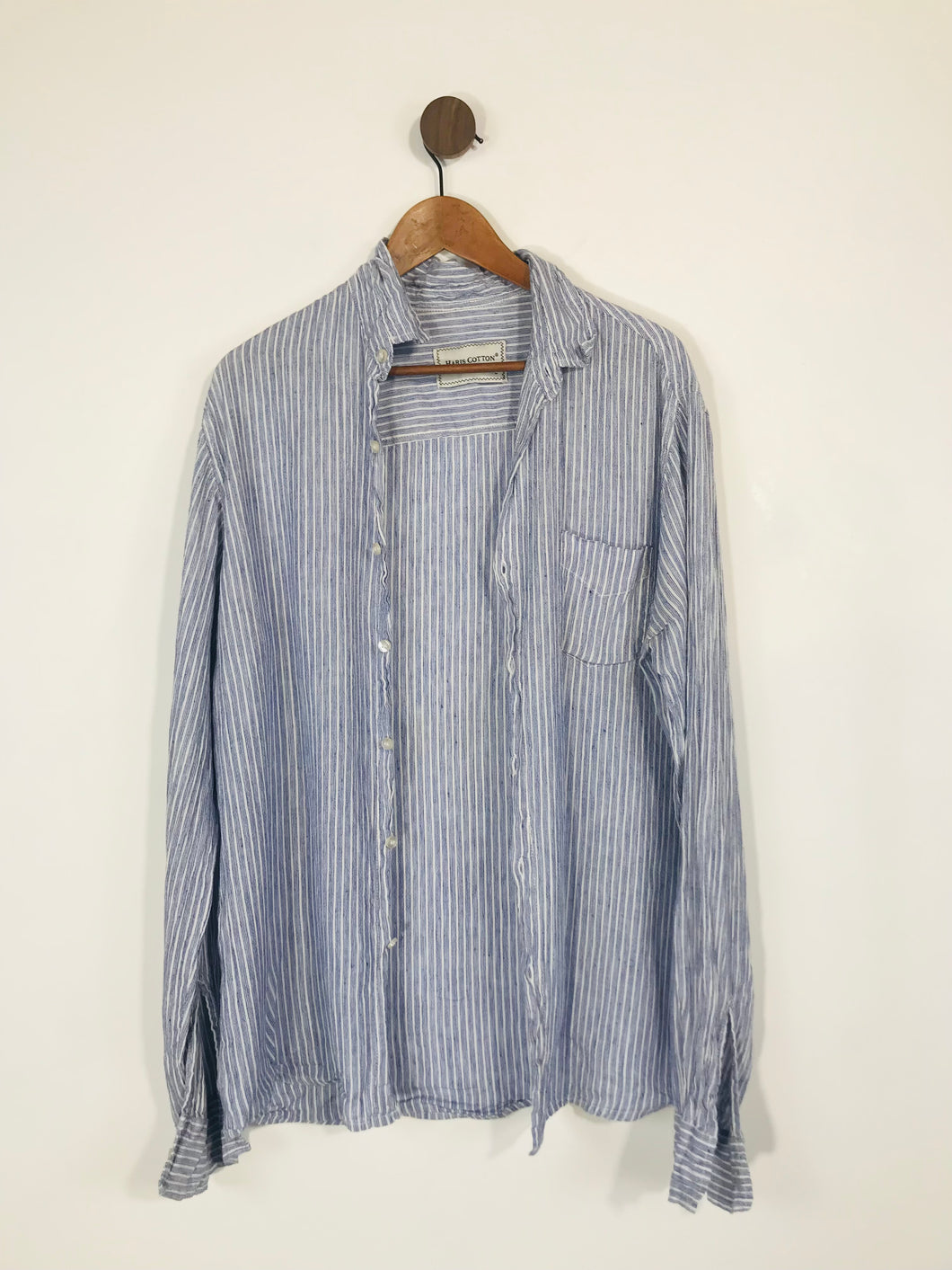Haris Cotton Men's Linen Cotton Button-Up Shirt | L | Blue