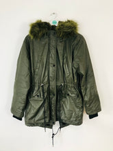 Load image into Gallery viewer, Whistles Women’s Waxy Faux Fur Hooded Parka Coat | M UK10-12 | Khaki Green
