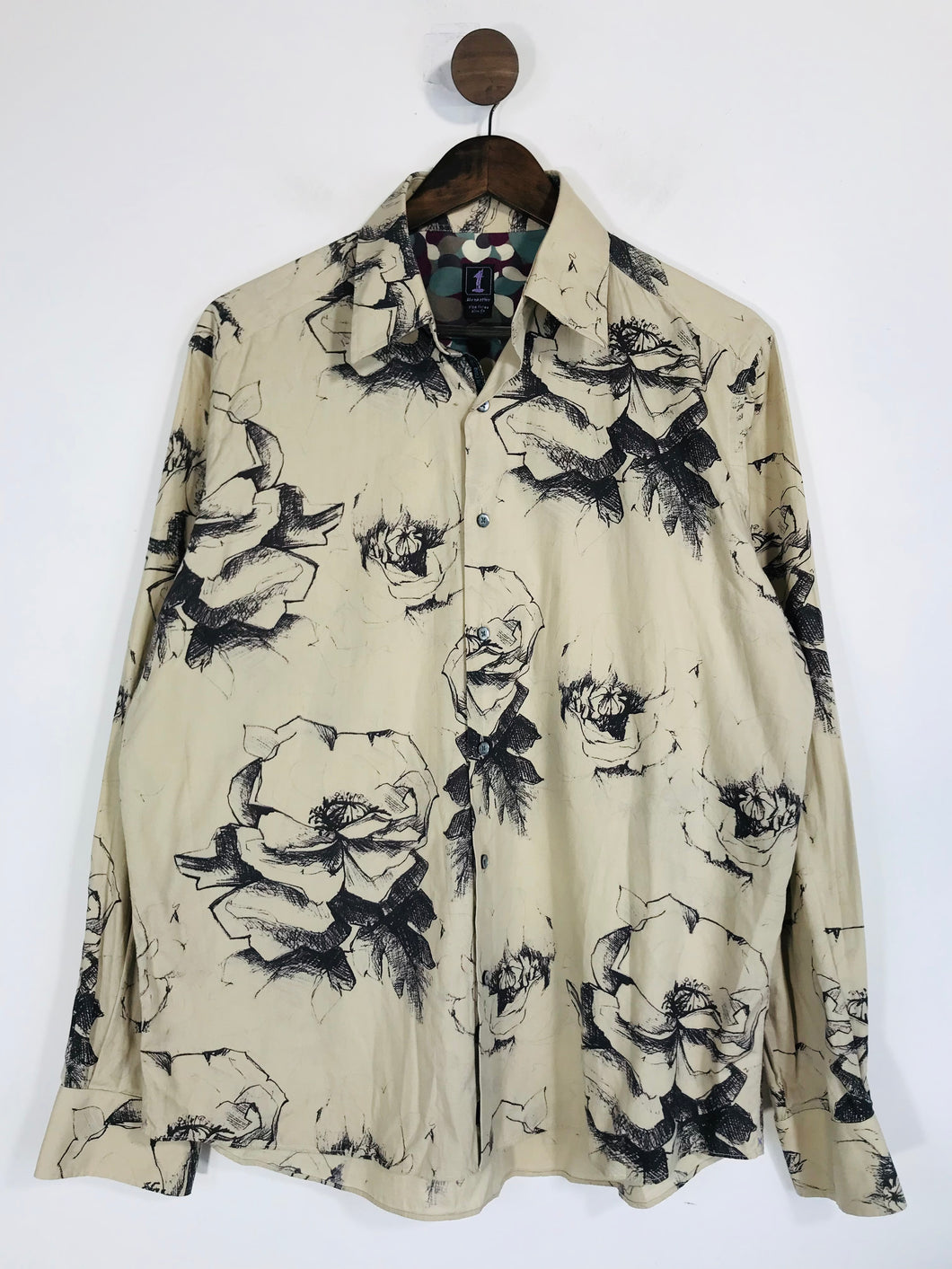 1 Like No Other Men's Cotton Floral Button-Up Shirt | 3 | Beige