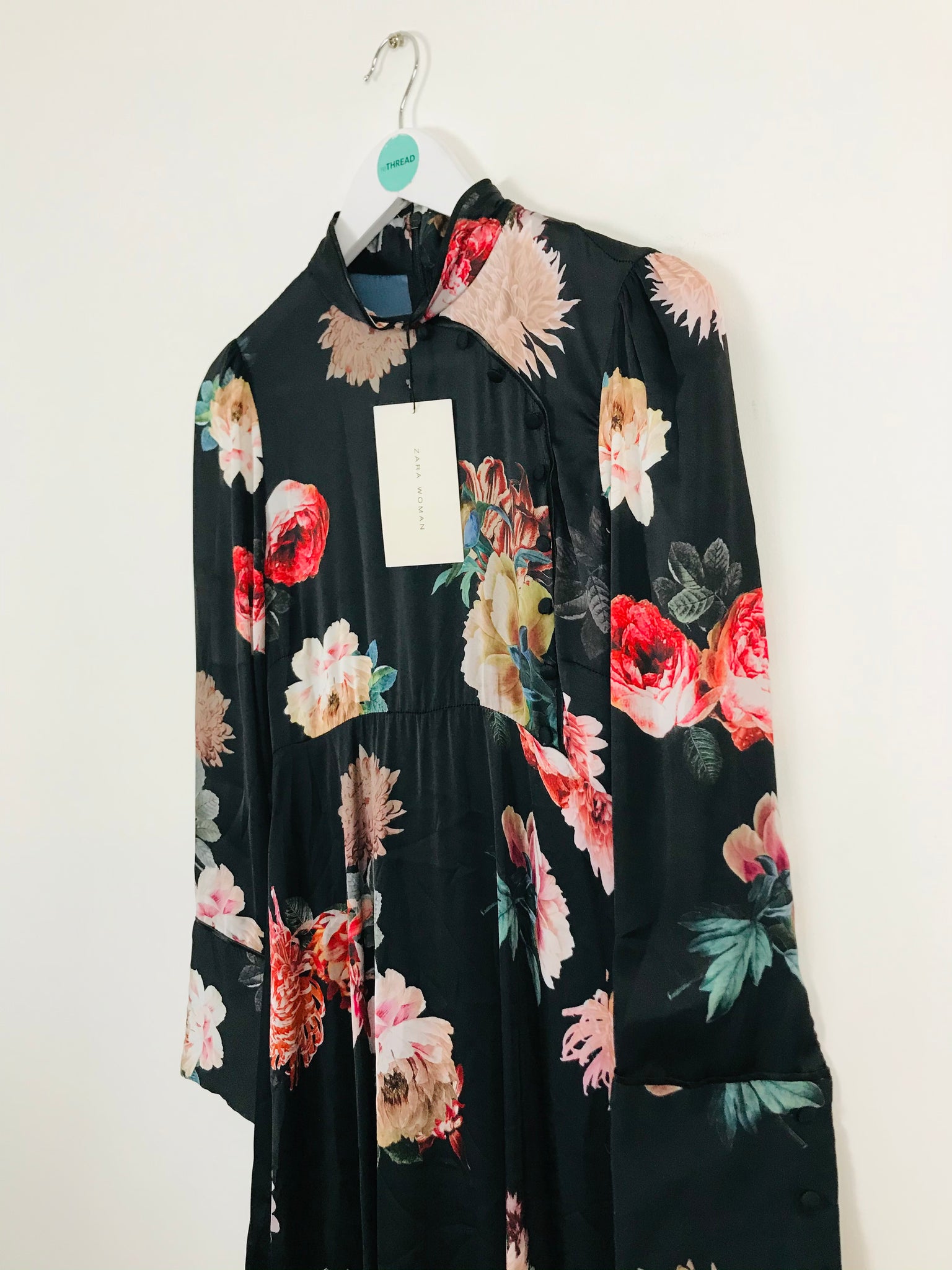 Zara Women's Floral Mandarin Collar Long-Sleeve Maxi Dress NWT | M | B ReThread Zara Women's Floral Mandarin Collar Long-Sleeve Maxi Dress NWT | M | B ReThread