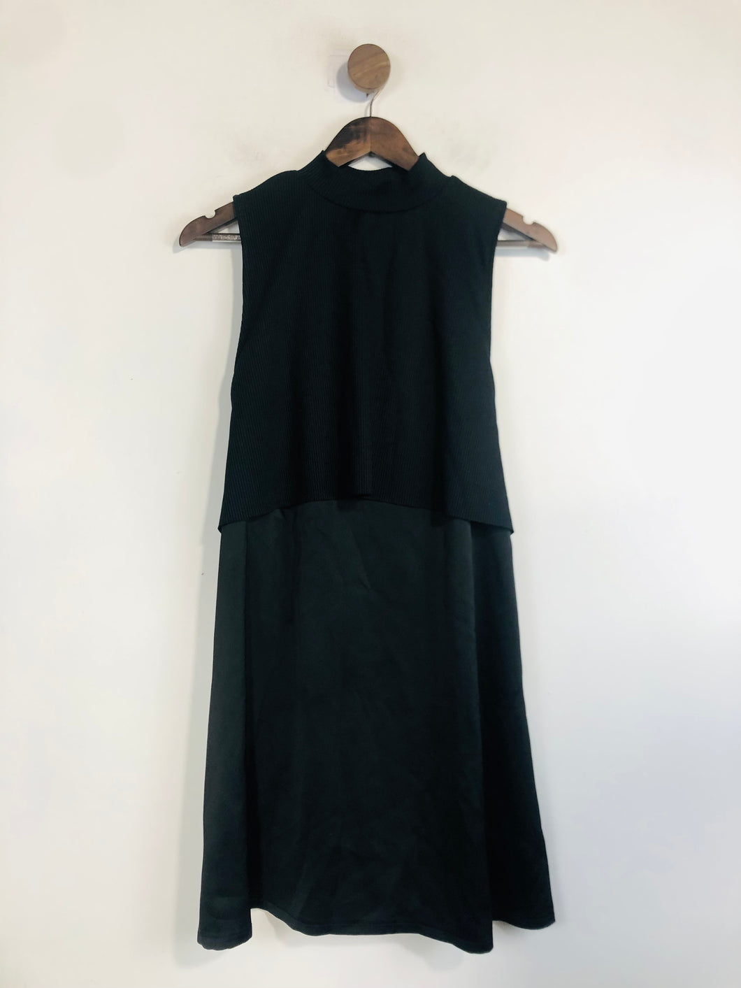 Zara Women's High Neck Ribbed A-Line Dress | L UK14 | Black