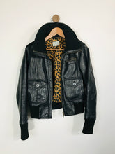 Load image into Gallery viewer, Oasis Women&#39;s Leather Leopard Print Biker Jacket | UK14 | Black
