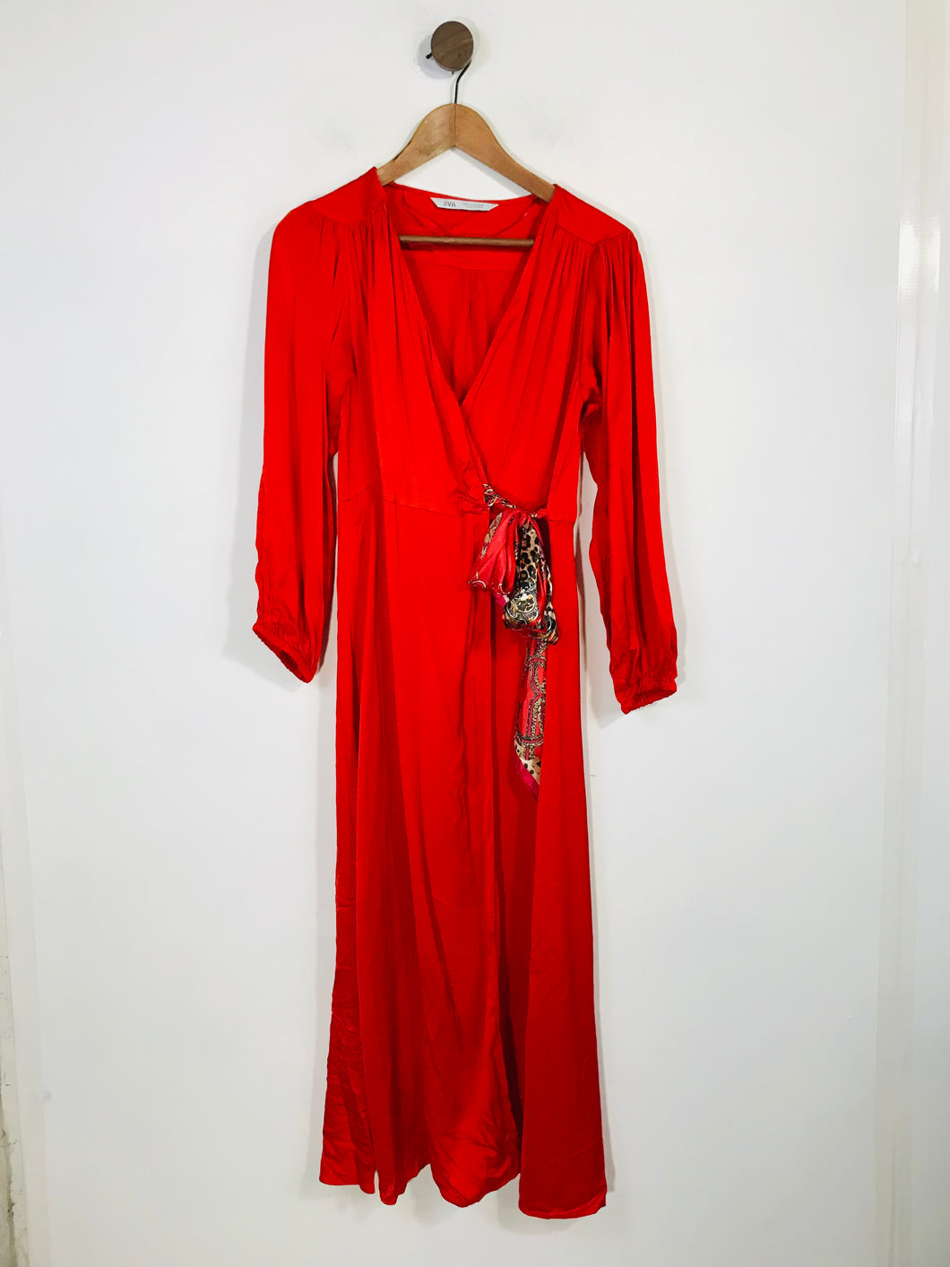 Zara Women's Satin Midi Wrap Dress | M UK10-12 | Red