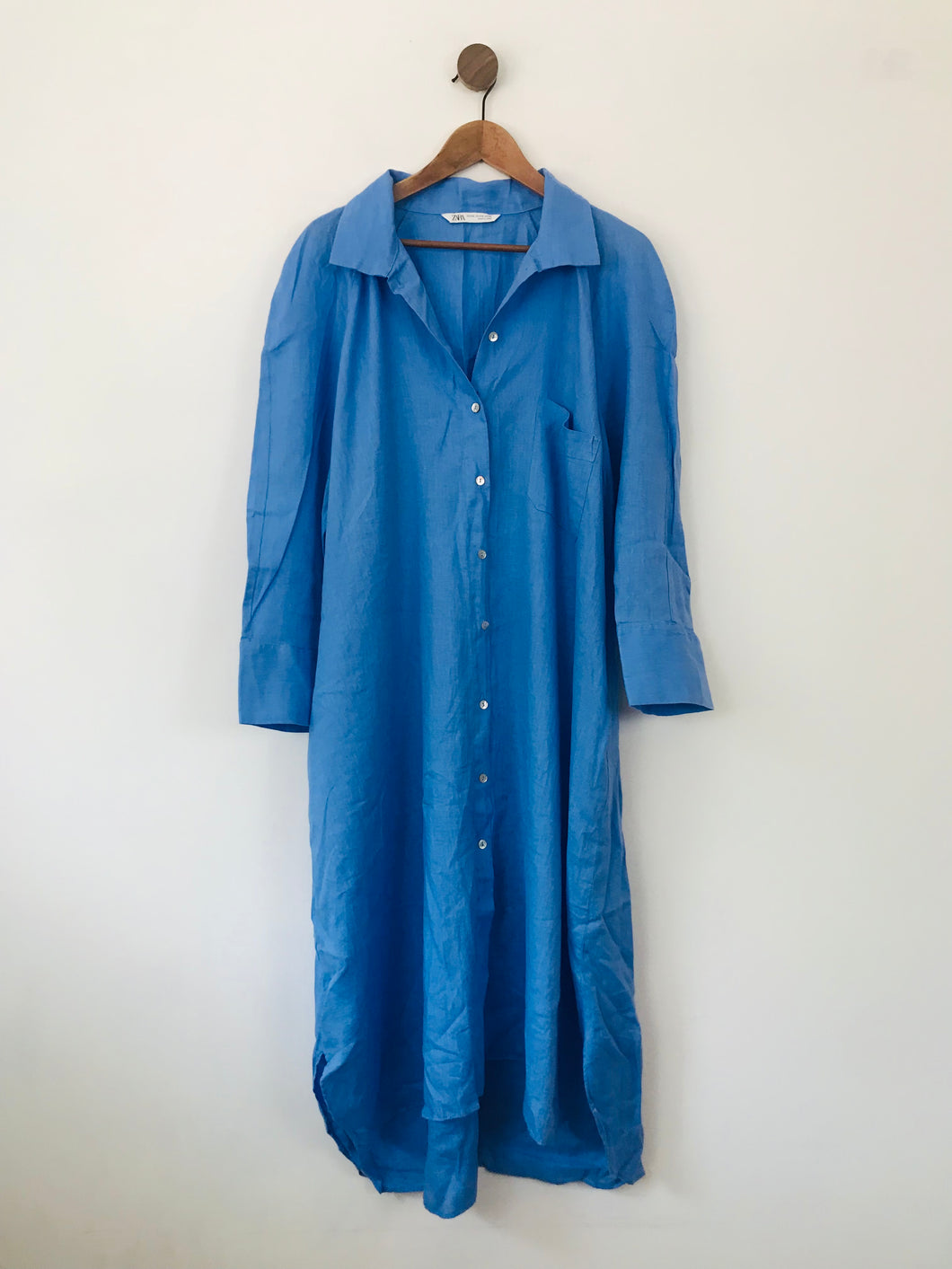 Zara Women's Linen Maxi Shirt Dress | XXL UK18 | Blue