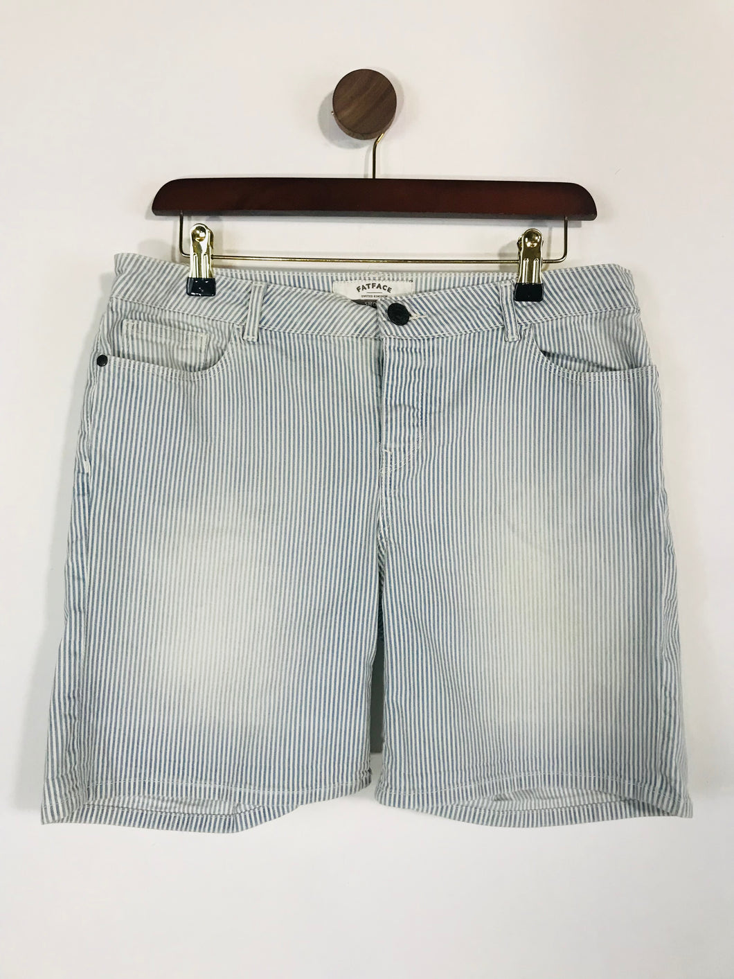 Fat Face Women's Striped Mid-Length Shorts | UK12  | Blue