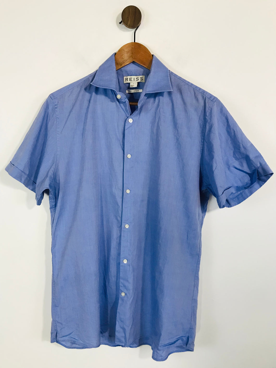 Reiss Men's Slim Fit Short Sleeve Button-Up Shirt | L | Blue