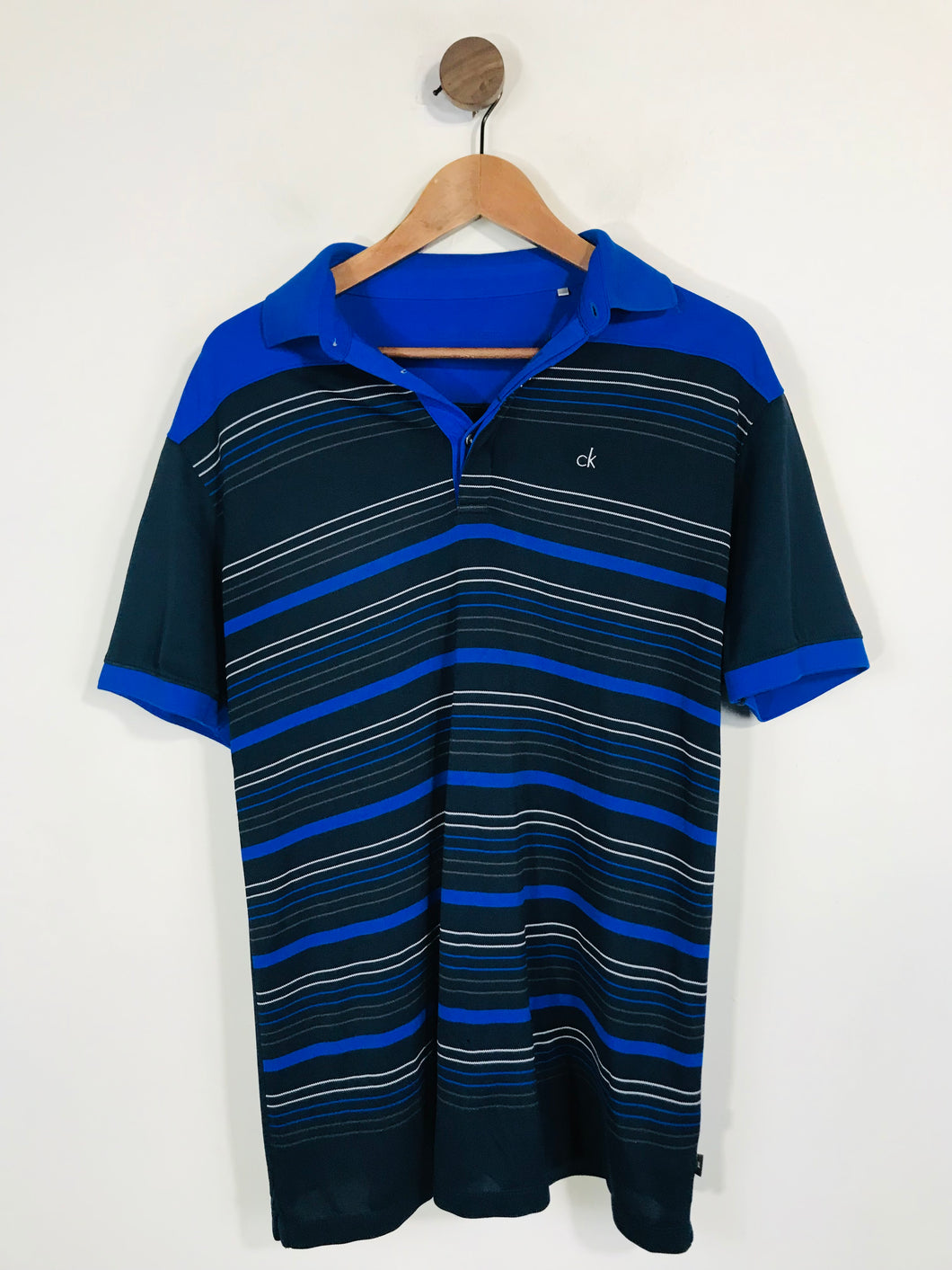 Calvin Klein Men's Striped Polo Shirt | L | Blue