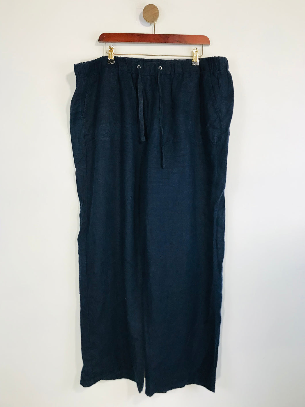 M&S Women's Linen Wide Leg Casual Trousers | UK20 | Blue
